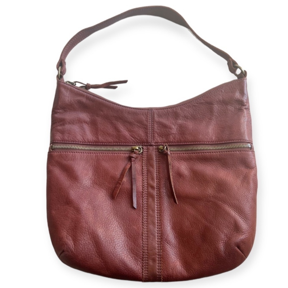 MARGOT New York Pinking Hobo Leather Brown Bag Purse